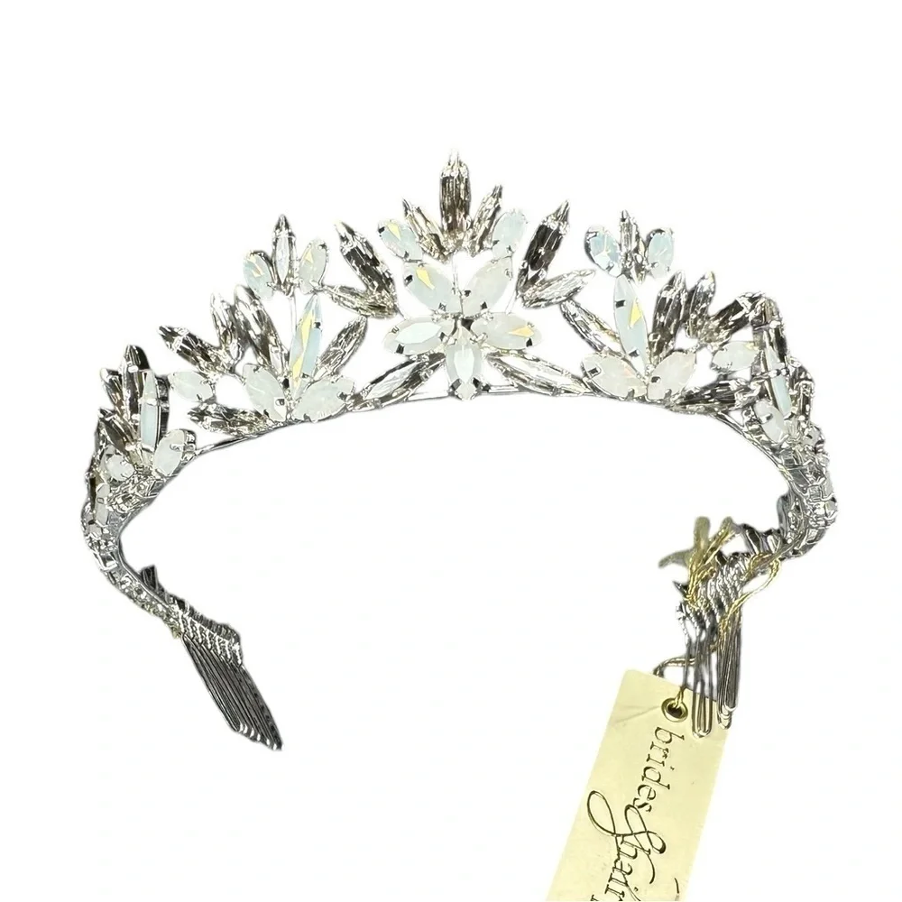 NEW Brides & Hairpins Honora Crystal Opal Sterling Silver Halo Comb Crown Tiara - Picture 7 of 14